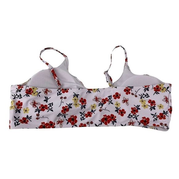Bohemian Bikini Top Womens Size 4XL White Red V Neck Swimwear Wireless Floral - Picture 4 of 8
